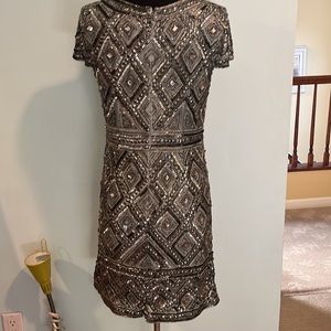 Evening cocktail dress, size 6 light blue with silver beading. stunning!